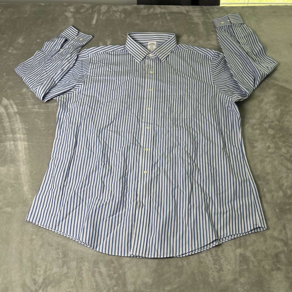 Brooks Brothers Cotton Shirt Mens 18.4/5 Regent Non-Iron Striped Blue White